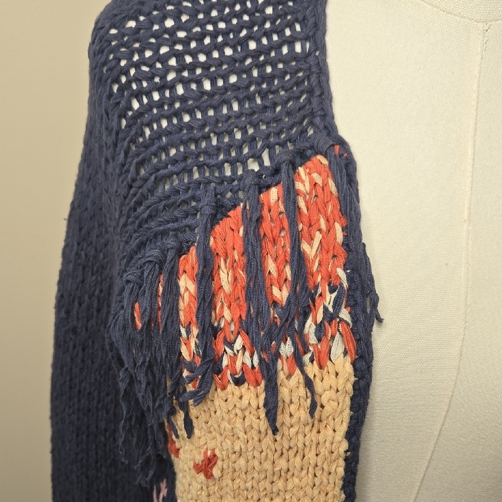 Maison Scotch Navy Blue Chunky Knit Cardigan Medium Boho Western Aztec Geometric - Picture 3 of 11